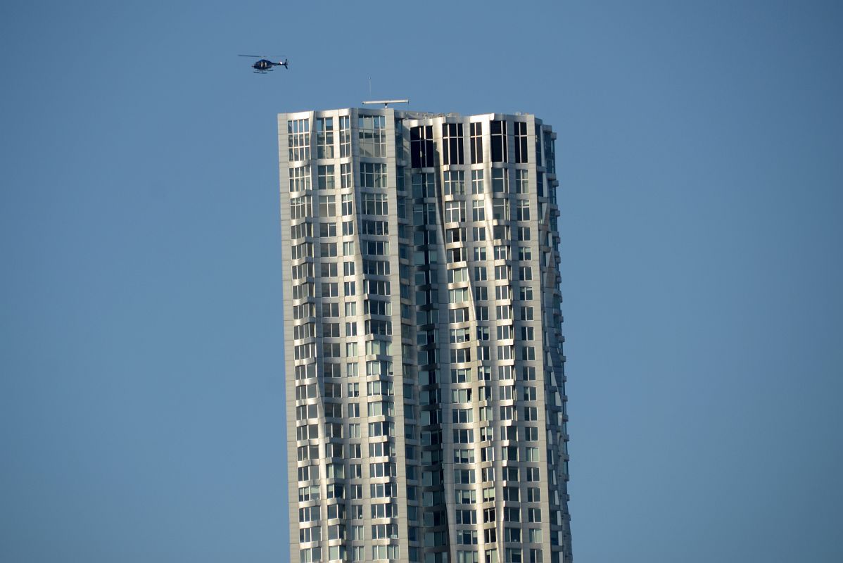 12-3 New York Financial District Helicopter Flying Over New York by Gehry From Brooklyn Heights
